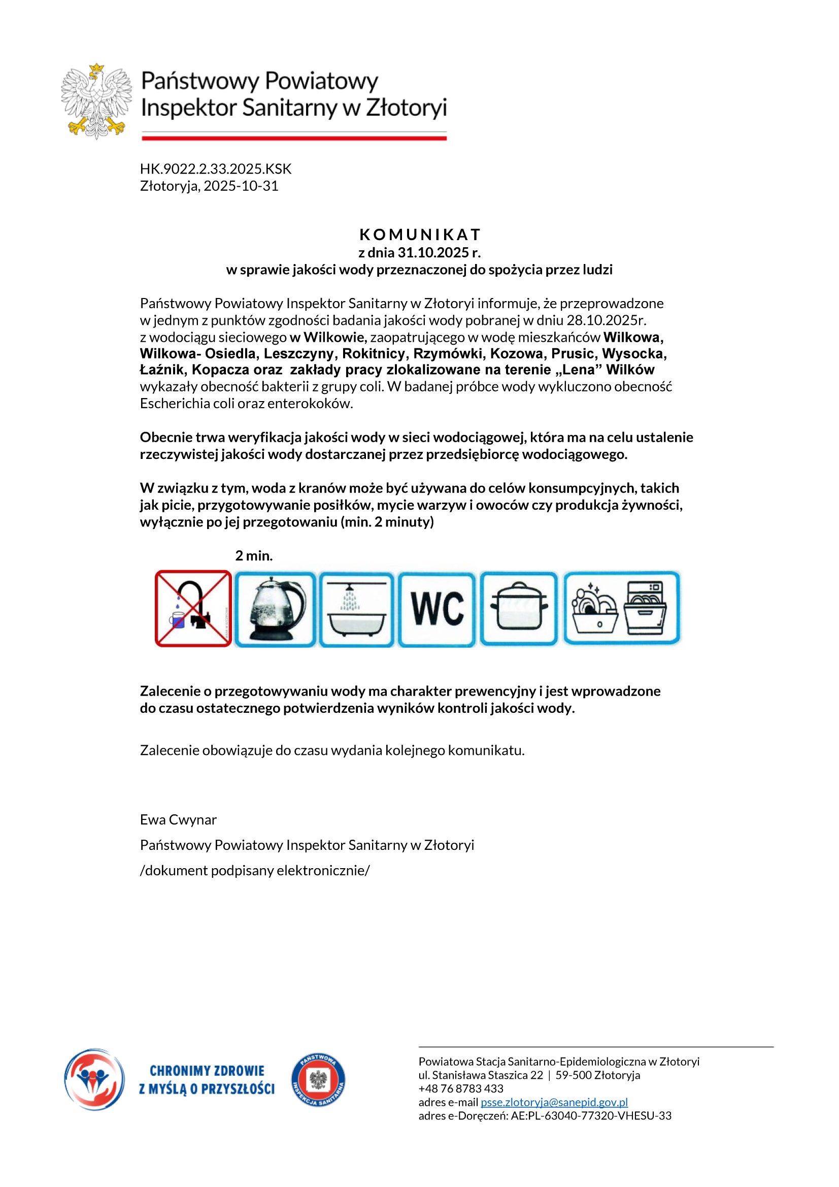 Komunikat woda 31102025