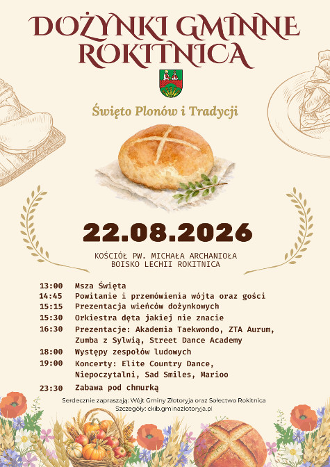 plakat Dożynki Gminne Rokitnica 22.08.2026